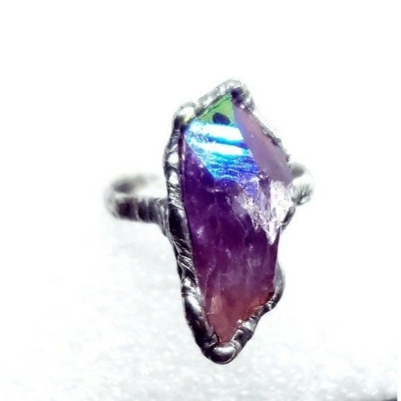 Amethyst rainbow aura crystal ring adjustable - Picture 10 of 12